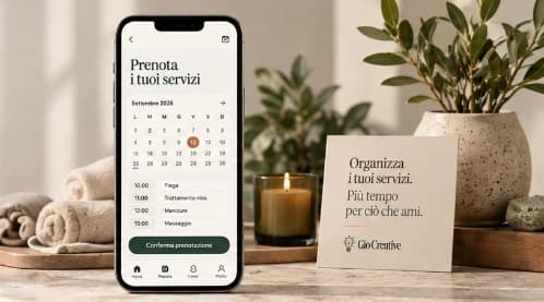 Smartphone con calendario prenotazioni online e card da scrivania