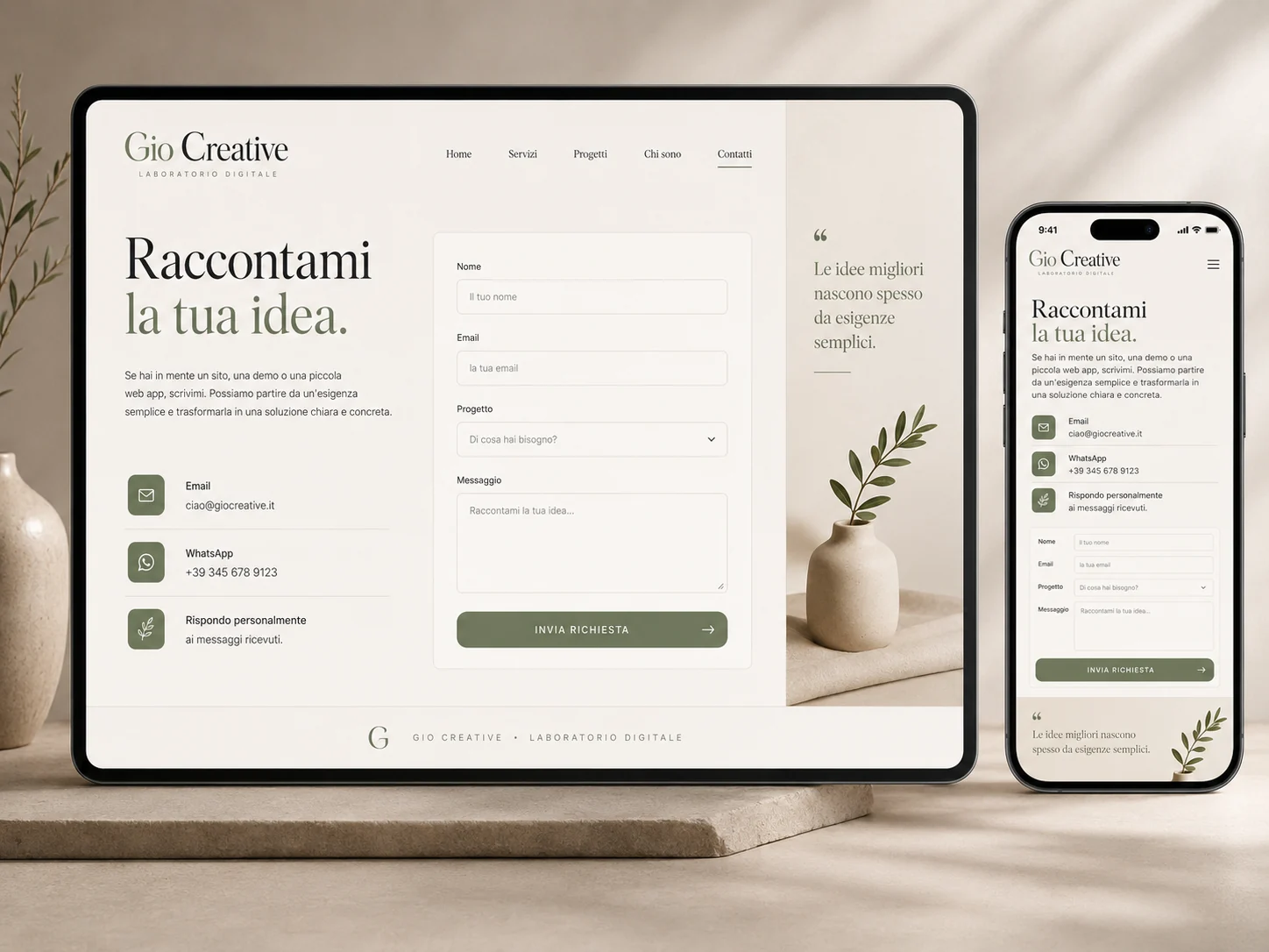 Anteprima della pagina contatti Gio Creative