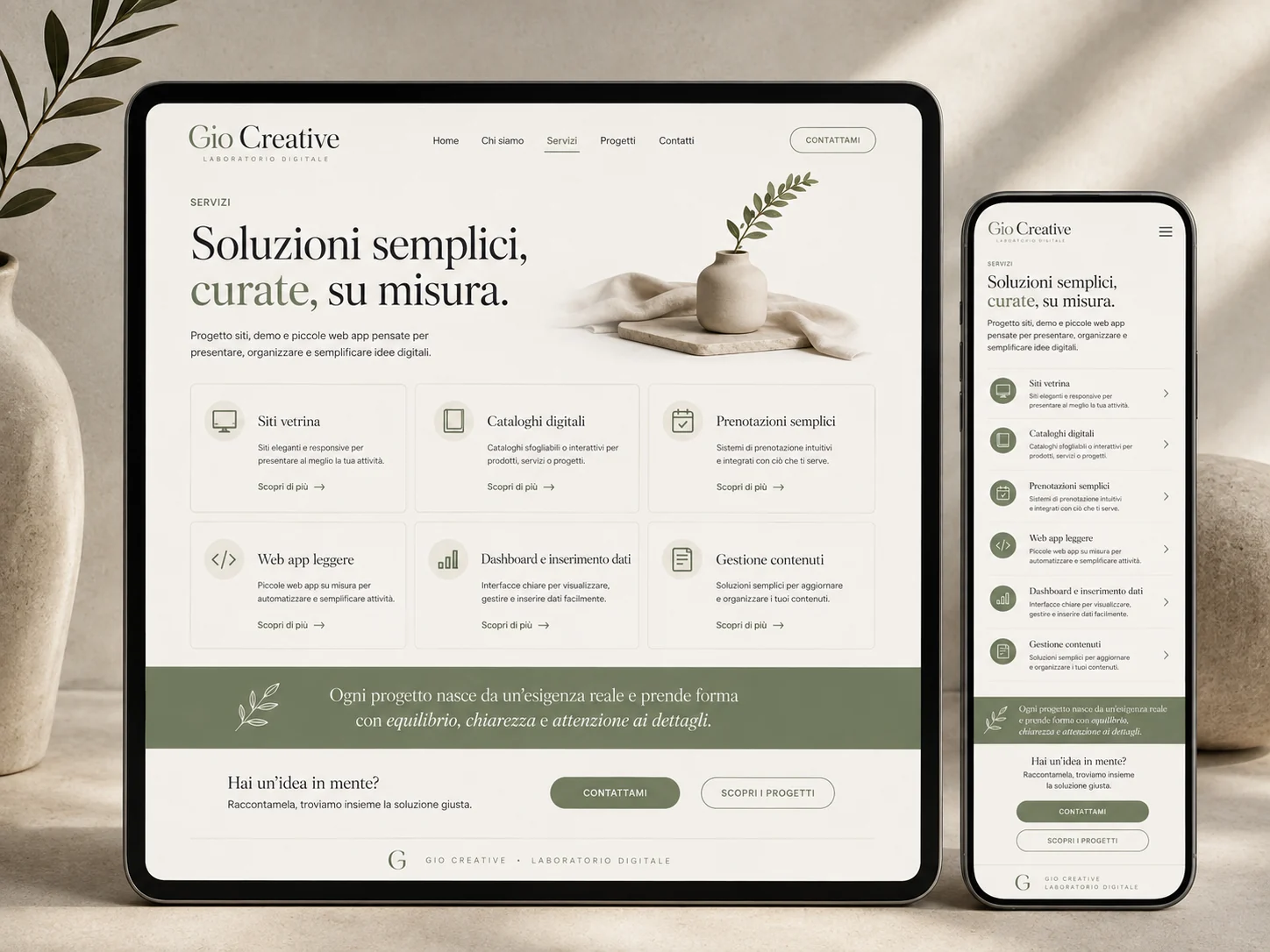 Anteprima responsive dei servizi Gio Creative